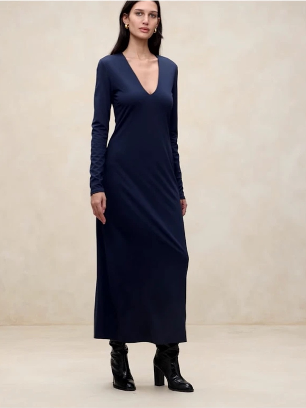 Banana Republic Lola Jersey Maxi Dress Navy Blue Size Small Preppy Academia NWOT